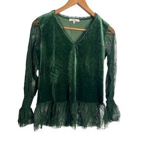 Anthropologie RO & DE Whimsigoth Dark Fairy Goblincore Velvet Top Green Sz XS